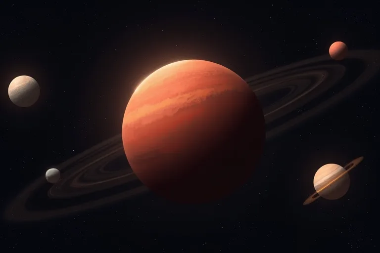 Närbild av Mars med tydlig rödaktig yta i astronomisk stil