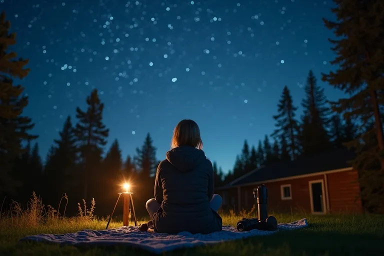 En enkel stjärnkarta och fältvy vid kvällshimlen i Sverige