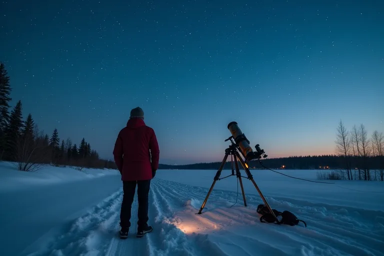 Så hittar du Orion på vinterhimlen – tips för nybörjare 4 En stjärnskådare följer Orion på vinterhimlen med enkel och lugn koncentration