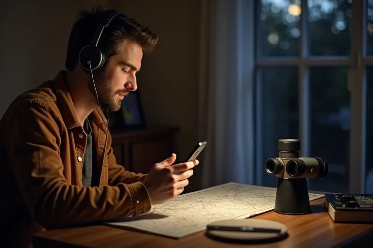 Podcasts om rymden för nybörjare: vilka som hjälper mest i början 3 En kvällsrutin för astronomi med mobil, notebook och enkel utrustning på bordet
