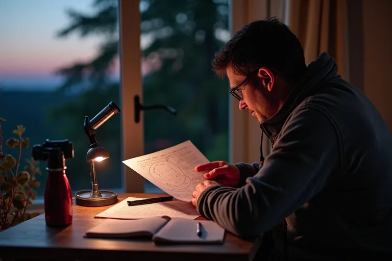 Vanliga misstag när du använder astronomiböcker 4 En enkel stjärnkarta och ficklampa bredvid en astronomibok inför kvällens observation