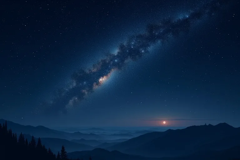 Svaga ljusfläckar från avlägsna galaxer på en realistisk natthimmel