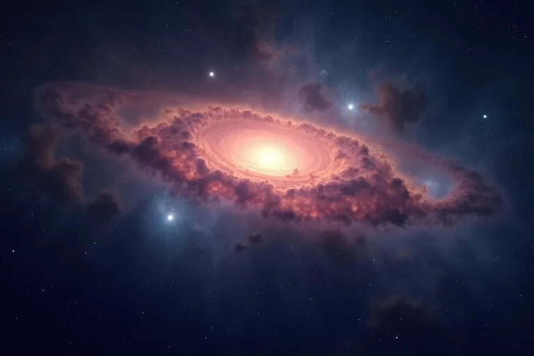 Mörk stoftig nebulosa med ljusare gasmoln i en stjärnrik rymdmiljö