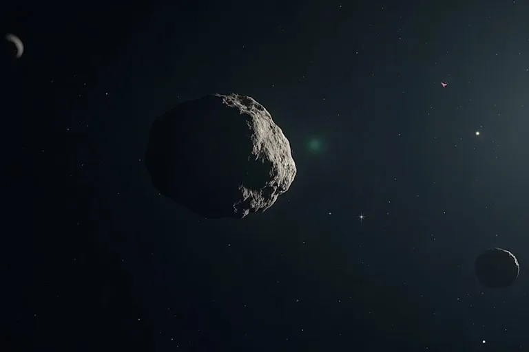 Vad betyder asteroiduppdrag för nybörjare? Så tolkar du rymdnyheterna 3 Vetenskaplig rymdscen med sond nära en liten asteroid i mörk rymd