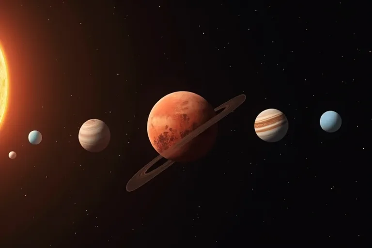Mars och jordens läge i relation till solen i en lugn, realistisk astronomisk illustration