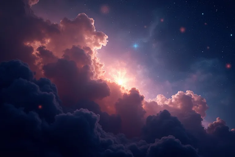 Stjärnhimmel med nebulosans svaga struktur i djupa rymden