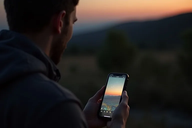 Så väljer du planetappar utan att krångla till det 3 Person som använder en planetapp för att hitta stjärnhimlen en klar kväll
