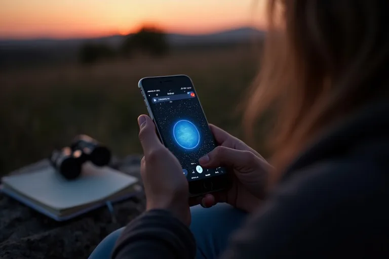 Så väljer du planetappar utan att krångla till det 4 Enkel stjärnskådning med telefon, anteckningar och liten utrustning på ett mörkt utomhusbord
