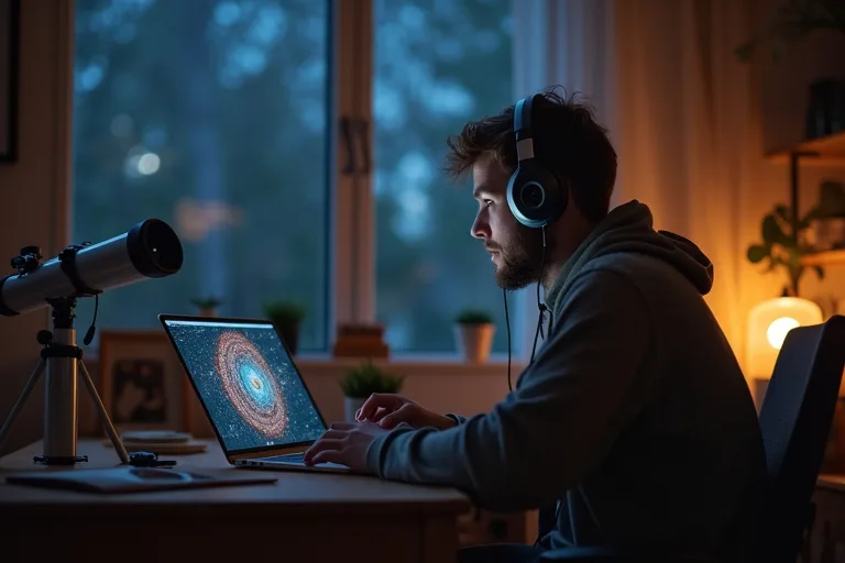 Podcasts om rymden för stjärnskådning hemma och ute 4 Observerande nybörjare med anteckningar, stjärnkarta och enkel astronomiutrustning