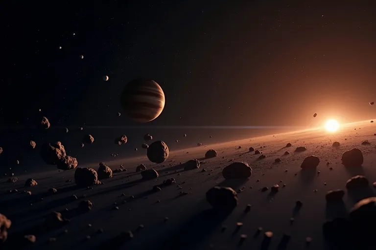 Bred zon av små asteroider mellan de inre och yttre planeterna