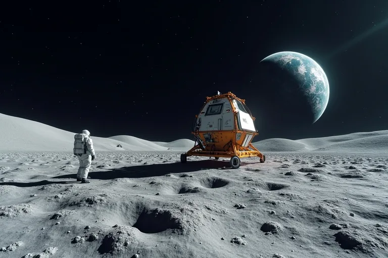 Framtida månbaser och varför de spelar roll för astronomin 4 Avlägsen framtida månbas med tekniska strukturer på månens yta