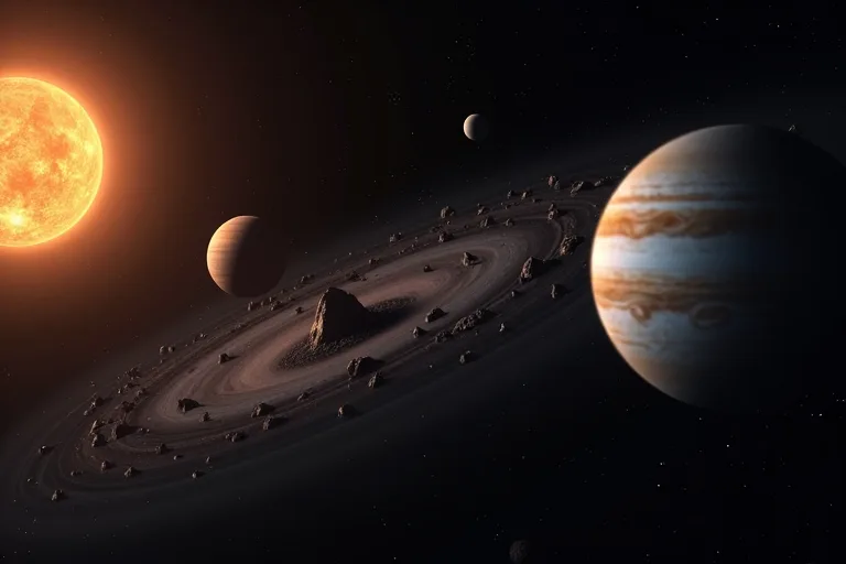 Illustration av asteroidbältet mellan Mars och Jupiter i solsystemet
