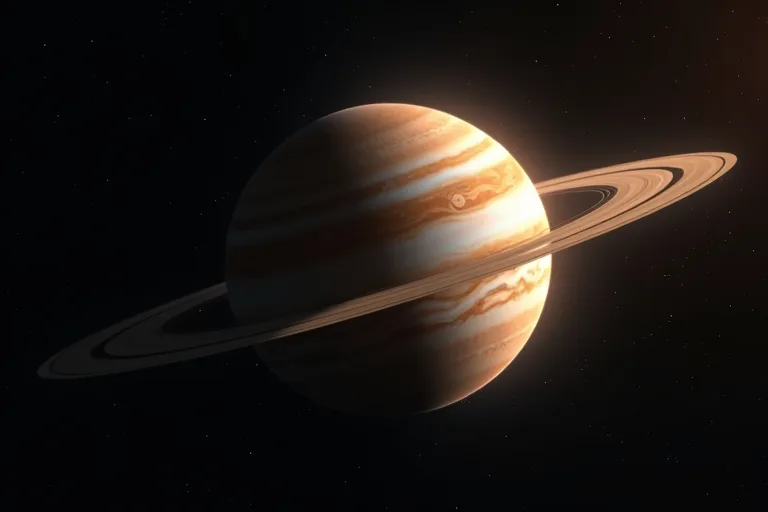 Närbild av Jupiter med dess band och molnstråk i en lugn astronomisk illustration
