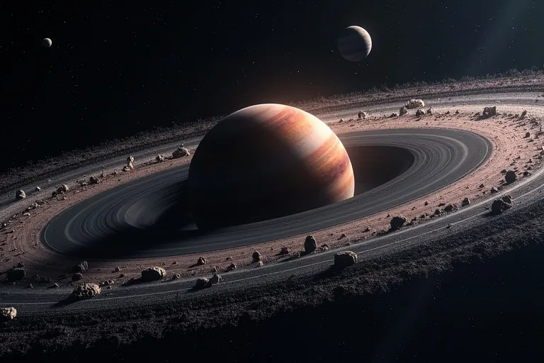 Illustration av asteroidbältet mellan Mars och Jupiter i solsystemet