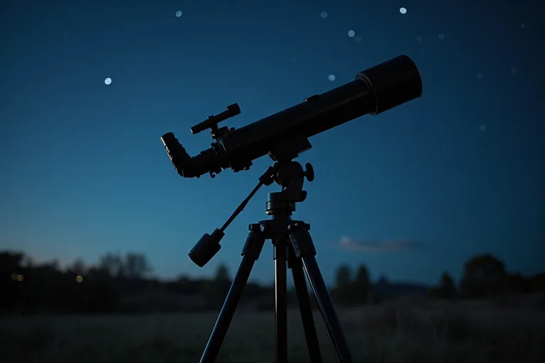 Observationsplats med teleskop på EQ-montage och enkel praktisk astronomiutrustning