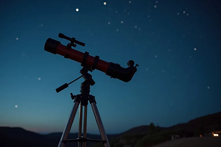Teleskop på ekvatoriell montering vid observation under mörk kvällshimmel