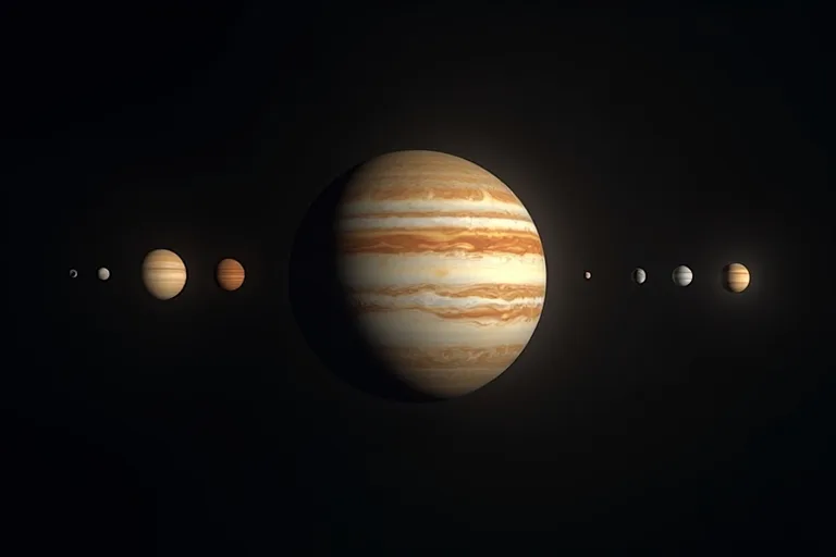 Jupiter som tydlig gasjätte mot mörk rymdbakgrund